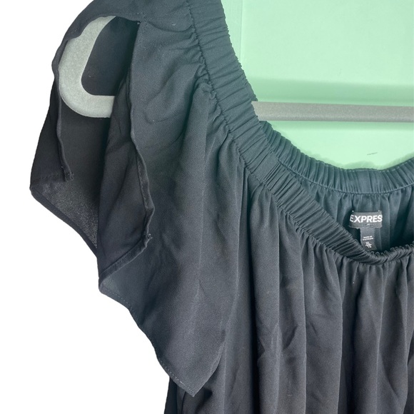 Express Off The Shoulder Black Dress Split Flutter Sleeve Ruffle XL - Picture 3 of 4